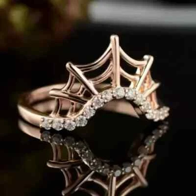 Spider Web Stackable Ring For Her 1.5CT Lab Created Diamond 14K Rose Gold Plated - Image 1 of 4