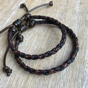 Key West Dark Brown Braided Leather Couple Bracelets - Picture 1 of 4