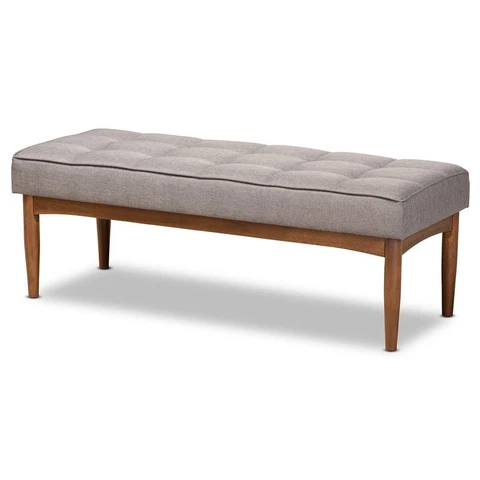 Baxton Studio Sanford Grey and Walnut Brown Finished Wood Dining Bench Cover