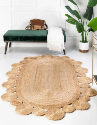 Natural Jute Braided Scallop Round Rug Eco Friendly Fall Decor Home And Living - Image 1 of 3