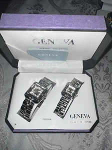 Geneva Watch Classic Collection His And Hers Quartz Silver Set *Not Running - Picture 1 of 2