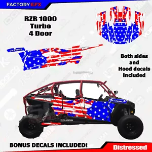 Red White Blue USA Flag Graphics kit fits Polaris RZR 1000 4 Door Turbo 14-18 - Foto 1 di 2