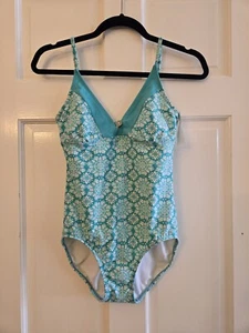 New Women's Size Medium One-piece Swim Bathing Suit Teal Green Geometric Floral - Picture 1 of 3