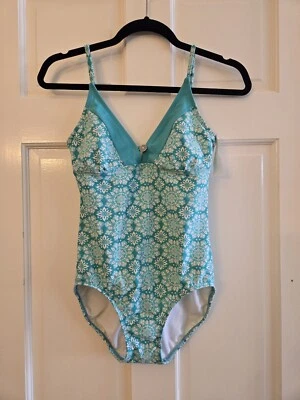 Nuevo traje de baño para mujer talla mediana de una pieza verde azulado geométrico floral Foto 1 de 3