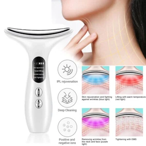 4 Mode LED Facial Neck Massager Photon Heating Face Skin Lifting Wrinkle Remove - Picture 1 of 19