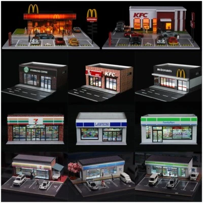Diorama 1/64 Coche Garaje Modelo Iluminación LED Ciudad Conveniencia Tienda Escena Modelo Foto 1 de 4