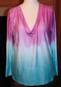 1XL NWOT Women's LoveU.Dear Pink & Blue Ombre LS V-Neck Tunic - Picture 1 of 7