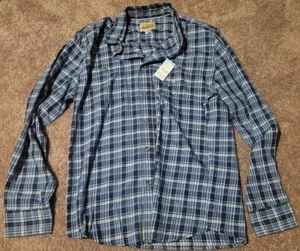 New Roebuck Co Classic Blue Plaid Pattern Pearl Snap Down Flannel Shirt Size M - Picture 1 of 6