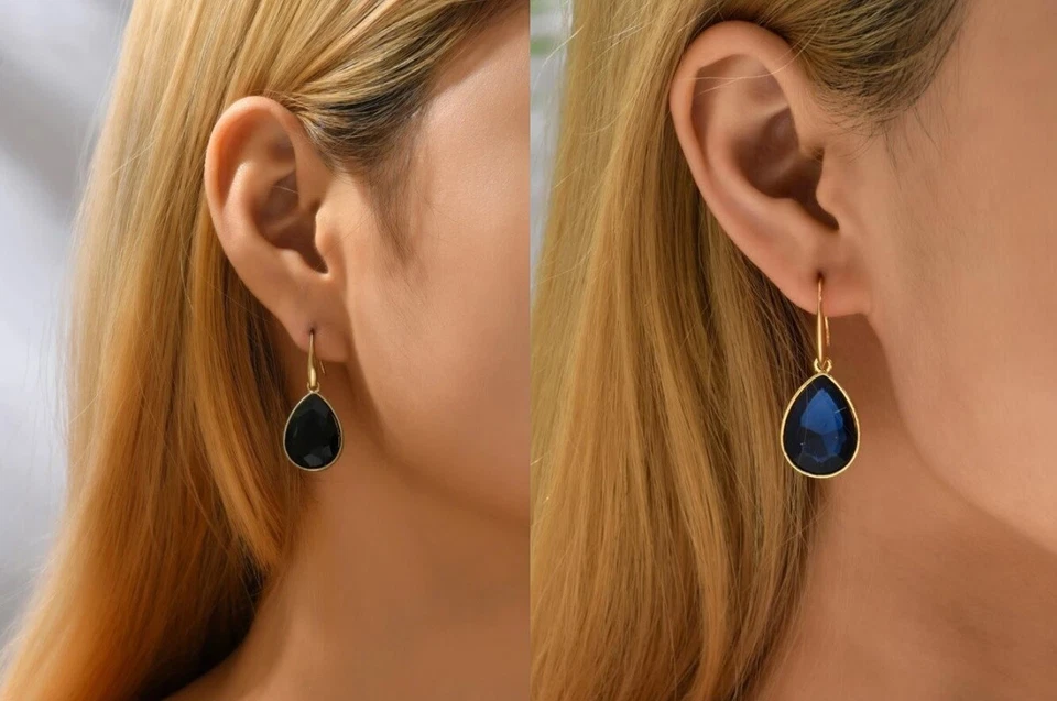 Womens Vintage Gold Rhinestone Black Navy Blue Water Drop Dangle Decor Earrings - Image 1 of 1