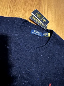 NEW POLO RALPH LAUREN SWEATER WOOL BLEND SADDLE SLEEVE NAVY MEN SIZE MEDIUM - Picture 1 of 5