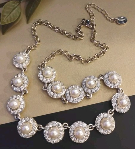 VETEMENTS Collana Designer SIMPLY VERA (WANG) Cristallo e Perla Finta Link Circolari 15"+!