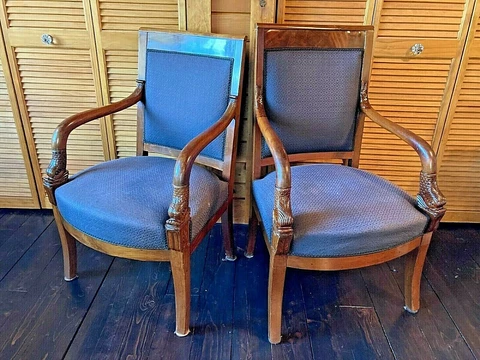 TWO ANTIQUE FRENCH EMPIRE MAHOGANY ARMCHAIRS Cover