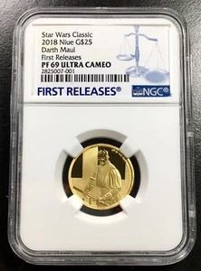 2018 NIUE STAR WARS DARTH MAUL G$25 1/4oz GOLD NGC PF69 UC FR POP 1 WOW!!! - Picture 1 of 6