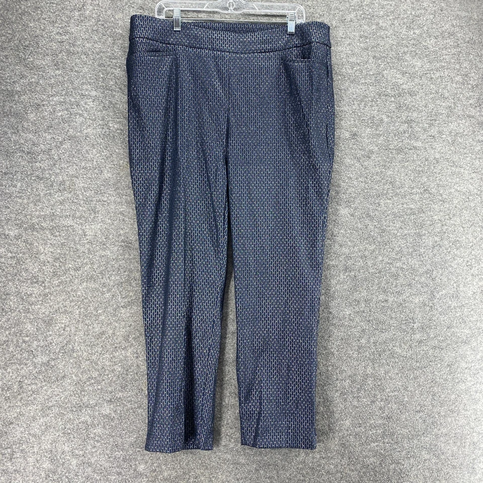 Pantalones de vestir Chico's para mujer 16 azules geométricos tiro alto frente plano forrados Foto 1 de 4