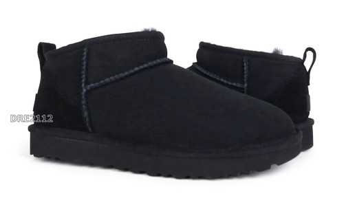 Stivali UGG Classic Ultra Mini in pelliccia nera da donna taglia 8 *NUOVI 