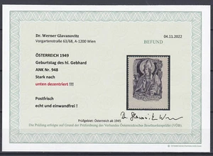 SELTEN 1949 Hl. Gebhard ANK 948 stark Dezentriert Postfrisch ** Geprüft - Picture 1 of 3