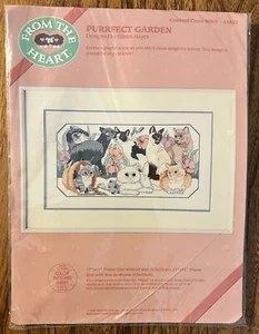 Vintage 1987 Dimensions #53522 Purrfect Garden Counted Cross Stitch Kit Sealed - Picture 1 of 2
