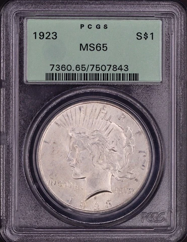 1923-P Peace Silver Dollar PCGS MS65 OGH Cover