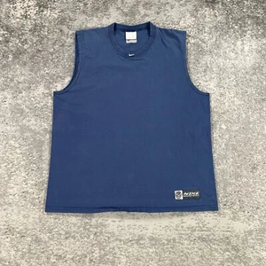 VTG Nike Basketball Shirt Mens Large L Blue Sleeveless Center Check 90s USA Made - Picture 1 of 13