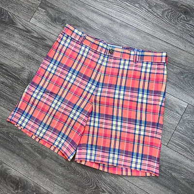 SOUTHERN TIDE Coral Colorful Plaid Skipjack Chino Performance Shorts Mens 35 New - Image 1 of 4