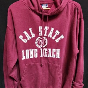Cal State Long Beach Vintage Hoodie Sweatshirt Size LARGE MV SPORT Red College - Picture 1 of 2