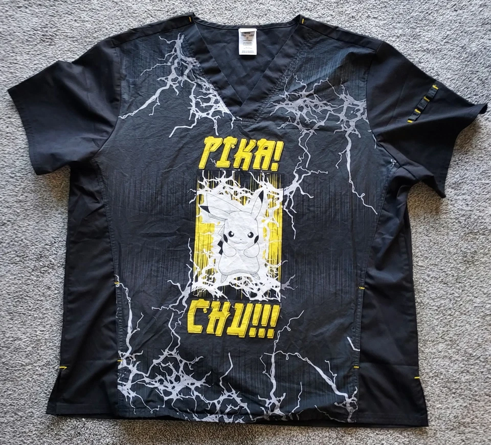 Pikachu Cherokee Scrubs Pokemon Unisex V Neck Top TF760 PMKT Size XLarge - Image 1 of 4