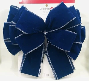 Christmas Holiday Noel Blue/Silver  Ribbon Bow Gift Decor Large DIY NEW - Picture 1 of 3