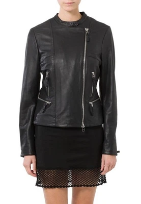 Women Black Leather Jacket Lambskin Biker Moto Jacket Slim Fit Motorcycle Coat - Image 1 of 4