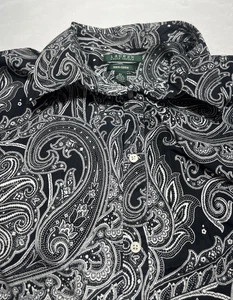 Top camicia donna Lauren Ralph Lauren 2x bottoni nero bianco paisley cotone - Foto 1 di 12