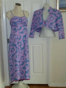 2pc Set Vtg Hawaiian Heritage Allan James Blue/Pink Swing Jacket & Maxi 6 S Mint - Picture 1 of 24