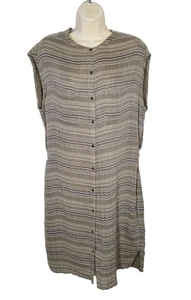 Prana Women Large Buenos Dias Shirt Dress Cargo Green Striped Organic Cotton NEW - Picture 1 of 12