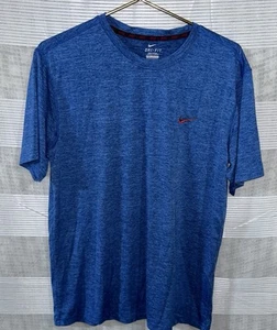 Nike Dri-Fit Short Sleeve Blue Shirt  Red Swoosh Men's Size XL - Picture 1 of 4