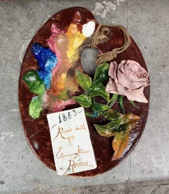 Antica Ceramica Tavolozza Pittore Fatta X La 1° Mostra Artistica a ROMA nel 1883 - Immagine 1 di 4