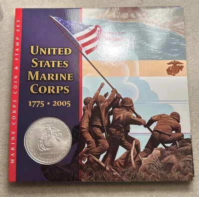 Special 2005 Marine Corps Silver Dollar Coin And Stamp Set US Mint - Image 1 of 2