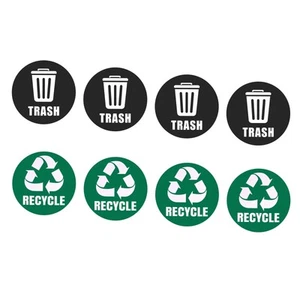 8 Pack Recycle Sticker Home Trash Labels Strong Adhesion 5" White on Green/Black - Picture 1 of 6