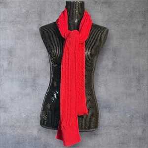 Talbots Cable Knit Scarf Red Lambswool Blend Cozy Winter Accessory - Picture 1 of 9