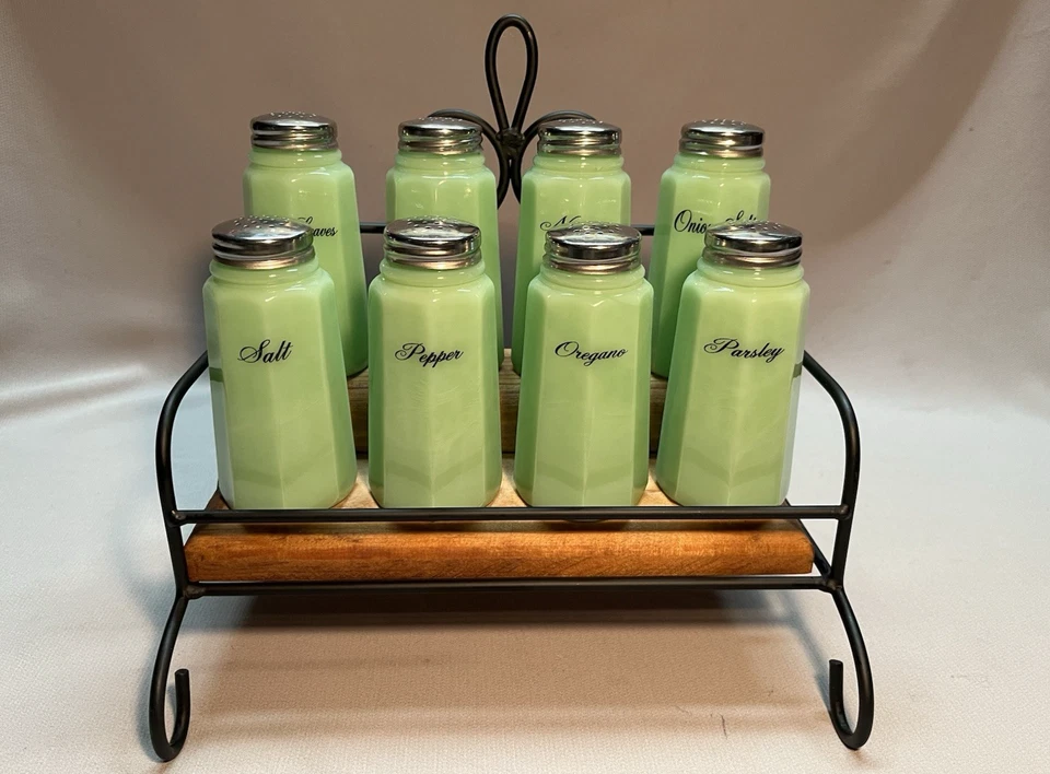 Mosser Glass Jadeite 8 Piece Salt, Pepper & Spices Shaker Set w/Stand - Image 1 of 4