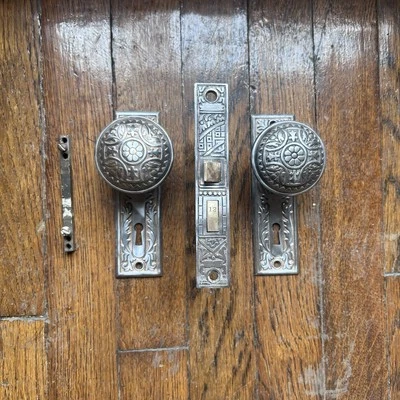 Antique Eastlake Door Hardware Set Door Knobs Escutcheons & Mortise Lock - Image 1 of 4