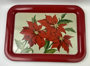 "Bandeja litográfica de hojalata vintage MCM Poinsettia Toleware 17,5 x 12,75""" - Imagen 1 de 5