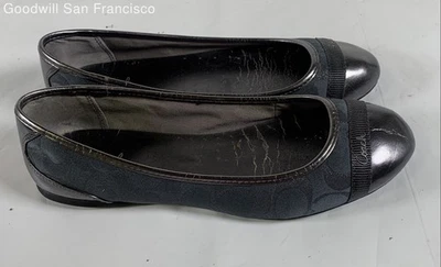 Zapatos planos Coach de cuero negro con puntera redonda sin cordones clásicos cómodos para mujer Foto 1 de 4