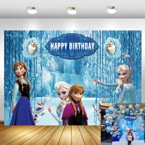 Frozen Backdrop Princess Girls Birthday Party Photo Background Elsa Anna Banner - Picture 1 of 7