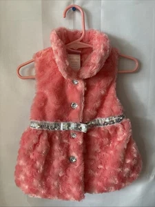 Gilet invernale elegante peluche bambina Nanette corallo strass grigio orlo taglia 18 mesi - Foto 1 di 3
