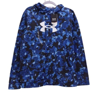 NWT Under Armour Youth Boys Fleece Big Logo Hoodie Size XL Blue Camo Pullover - Picture 1 of 5
