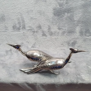 Vintage Silver Metal Crane Bird Statues Pair Decorative Figurines Home Decor - Picture 1 of 15
