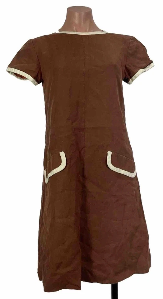 Vestido recto vintage marrón blanco MOD Chetta B Bergdorf Goodman M Foto 1 de 4