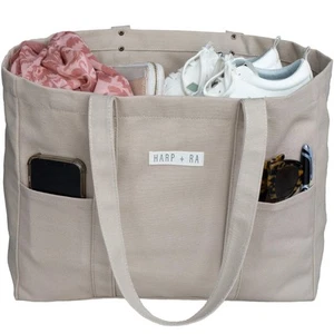 Extra Large Canvas Tote Bag - Utility with 2 Front Pockets and Laptop Sleeve,... - Picture 1 of 8