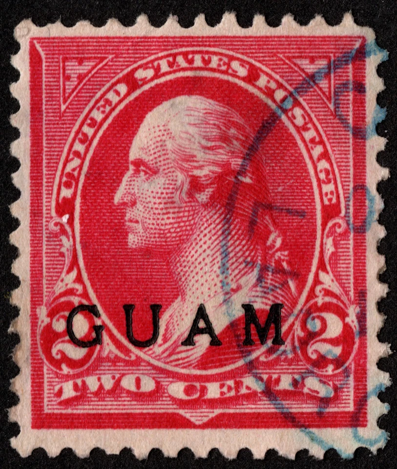 Guam Stamp Scott # 2 Used F-VF w/ Blue Town Cancel 2 Cents Red Overprinted Issue - Image 1 of 1