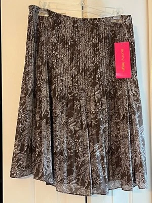 Falda Sunny Leigh Marrón Blanco Plisada Cintura Elástica Forrada Grande Nueva con Etiquetas $68 Foto 1 de 4