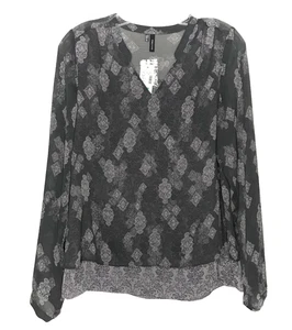 Maurices Layered Blouse Women's S Gray Floral Damask Print Long Sleeve Sheer - Picture 1 of 13