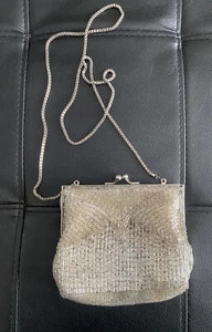 "Magid" Perlen Schulter-Clutch Abendtasche/Vintage Silber Handtasche - Bild 1 von 5